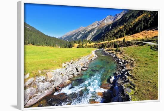 National Park Krimml Waterfalls in Austria. Headwaters of Waterfalls - a Narrow Fast Roiling River-kavram-Framed Photographic Print