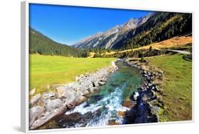 National Park Krimml Waterfalls in Austria. Headwaters of Waterfalls - a Narrow Fast Roiling River-kavram-Framed Photographic Print