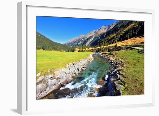 National Park Krimml Waterfalls in Austria. Headwaters of Waterfalls - a Narrow Fast Roiling River-kavram-Framed Photographic Print