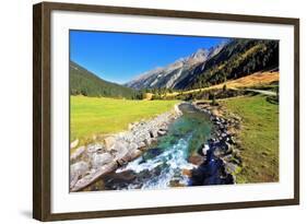 National Park Krimml Waterfalls in Austria. Headwaters of Waterfalls - a Narrow Fast Roiling River-kavram-Framed Photographic Print