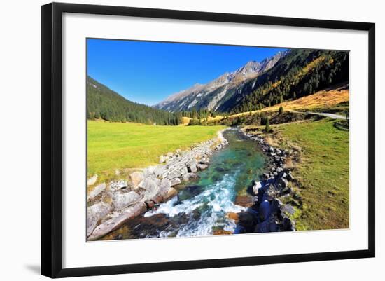 National Park Krimml Waterfalls in Austria. Headwaters of Waterfalls - a Narrow Fast Roiling River-kavram-Framed Photographic Print