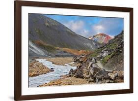 National Park Landmannalaugar in Iceland. the Green Stone Rock and Stream in the Gorge-kavram-Framed Photographic Print