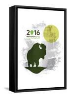 National Park Service Centennial - Bison and Moon-Lantern Press-Framed Stretched Canvas