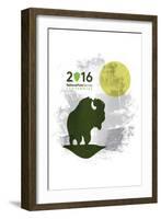 National Park Service Centennial - Bison and Moon-Lantern Press-Framed Art Print