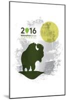 National Park Service Centennial - Bison and Moon-Lantern Press-Mounted Art Print