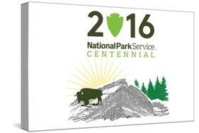 National Park Service Centennial - Bison and Sunrise-Lantern Press-Stretched Canvas