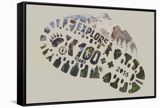 National Park Service Centennial - Footprint-Lantern Press-Framed Stretched Canvas
