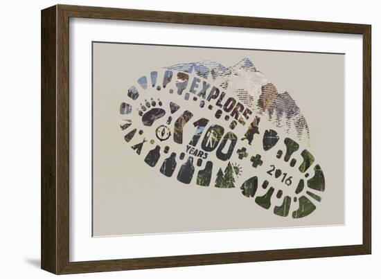 National Park Service Centennial - Footprint-Lantern Press-Framed Art Print