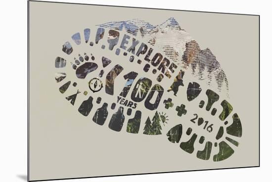 National Park Service Centennial - Footprint-Lantern Press-Mounted Art Print