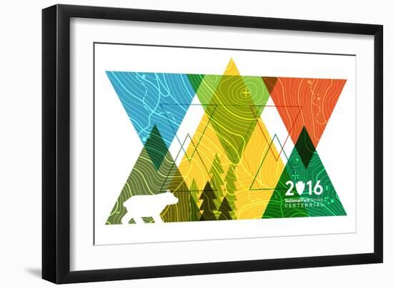 National Park Service Centennial - Triangles-Lantern Press-Framed Art Print