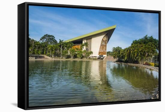 National Parliament reflecting in the water, Port Moresby, Papua New Guinea, Pacific-Michael Runkel-Framed Stretched Canvas