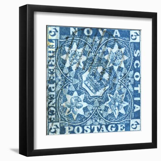 National Postal Museum: 3-Pence Crown of Great Britain and Heraldic Flowers of the Empire stamp-null-Framed Art Print