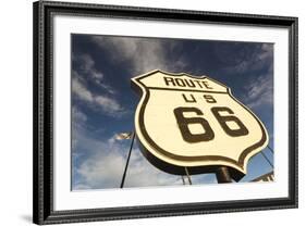 National Route 66 Sign at Sunset, Elk City, Oklahoma, USA-Walter Bibikow-Framed Photographic Print