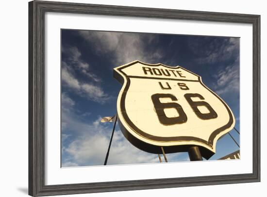 National Route 66 Sign at Sunset, Elk City, Oklahoma, USA-Walter Bibikow-Framed Photographic Print