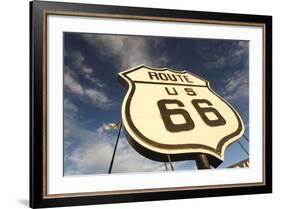 National Route 66 Sign at Sunset, Elk City, Oklahoma, USA-Walter Bibikow-Framed Photographic Print