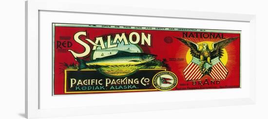 National Salmon Can Label - Kodiak, AK-Lantern Press-Framed Premium Giclee Print