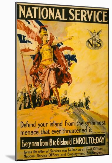 National Service War Propaganda Vintage Ad Poster Print-null-Mounted Poster