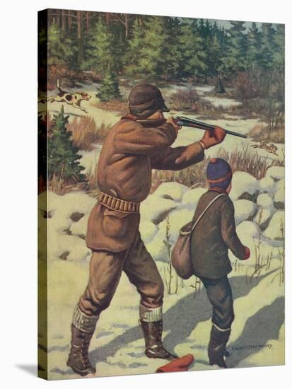 National Sportsman - Father and Son with their Dog in a Hunting Scene, c.1921-Lantern Press-Stretched Canvas