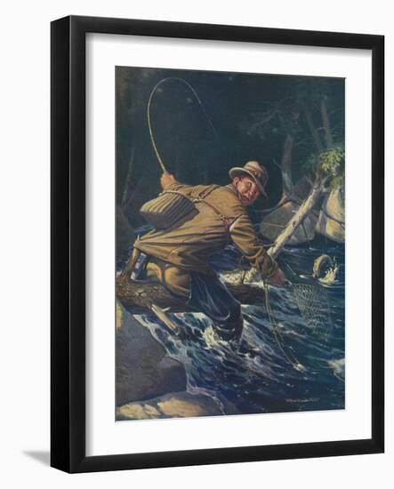 National Sportsman - Fly Fisherman Caught Himself on Tree Attempting to Net His Catch, c.1921-Lantern Press-Framed Art Print