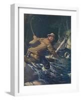 National Sportsman - Fly Fisherman Caught Himself on Tree Attempting to Net His Catch, c.1921-Lantern Press-Framed Art Print