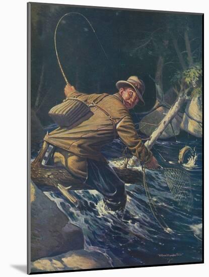 National Sportsman - Fly Fisherman Caught Himself on Tree Attempting to Net His Catch, c.1921-Lantern Press-Mounted Art Print