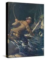 National Sportsman - Fly Fisherman Caught Himself on Tree Attempting to Net His Catch, c.1921-Lantern Press-Stretched Canvas