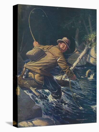 National Sportsman - Fly Fisherman Caught Himself on Tree Attempting to Net His Catch, c.1921-Lantern Press-Stretched Canvas