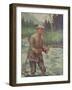 National Sportsman - Fly Fisherman Fishing in the Rain, c.1921-Lantern Press-Framed Art Print