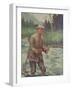 National Sportsman - Fly Fisherman Fishing in the Rain, c.1921-Lantern Press-Framed Art Print