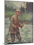 National Sportsman - Fly Fisherman Fishing in the Rain, c.1921-Lantern Press-Mounted Art Print