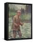 National Sportsman - Fly Fisherman Fishing in the Rain, c.1921-Lantern Press-Framed Stretched Canvas