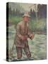 National Sportsman - Fly Fisherman Fishing in the Rain, c.1921-Lantern Press-Stretched Canvas