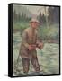 National Sportsman - Fly Fisherman Fishing in the Rain, c.1921-Lantern Press-Framed Stretched Canvas