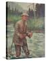 National Sportsman - Fly Fisherman Fishing in the Rain, c.1921-Lantern Press-Stretched Canvas