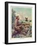 National Sportsman - Man Cooking Breakfast at Camp, Bear Altered by the Smell, c.1921-Lantern Press-Framed Art Print