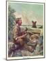 National Sportsman - Man Cooking Breakfast at Camp, Bear Altered by the Smell, c.1921-Lantern Press-Mounted Art Print