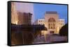 National Theatre and Opera House in Piata Victoriei at Dusk, Timisoara, Banat, Romania, Europe-Ian Trower-Framed Stretched Canvas
