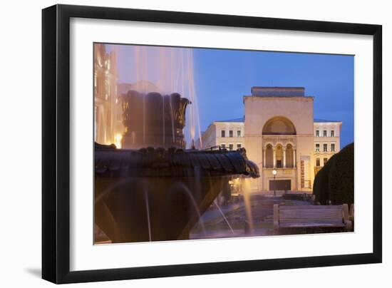 National Theatre and Opera House in Piata Victoriei at Dusk, Timisoara, Banat, Romania, Europe-Ian Trower-Framed Photographic Print