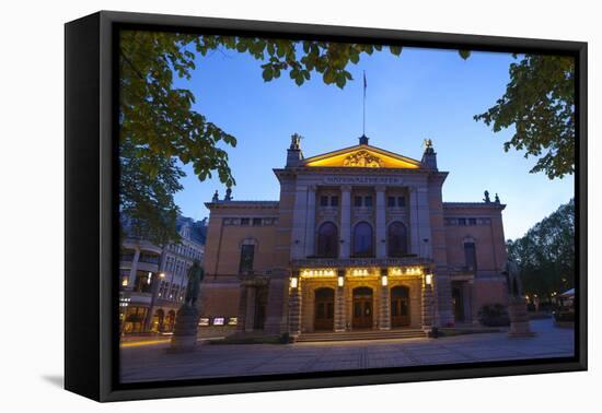 National Theatre Illuminated at Dusk, Oslo, Norway, Scandinavia, Europe-Doug Pearson-Framed Stretched Canvas