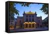 National Theatre Illuminated at Dusk, Oslo, Norway, Scandinavia, Europe-Doug Pearson-Framed Stretched Canvas