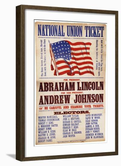 National Union Ticket. ... Lincoln and Johnson, "The Union Forever", 1864-null-Framed Giclee Print