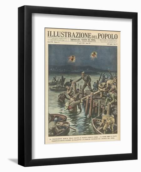 Nationalists Cross the River Ebro at Night as They Advance to the Sea-null-Framed Art Print