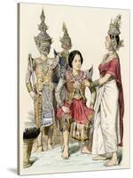 Native Actors and Actresses in Traditional Costume, Siam, 1800s-null-Stretched Canvas