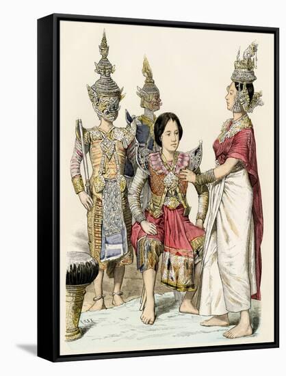 Native Actors and Actresses in Traditional Costume, Siam, 1800s-null-Framed Stretched Canvas