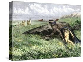 Native American Bow-Hunting Pronghorn Antelope on the Great Plains-null-Stretched Canvas
