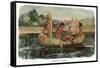 Native American Children in a Canoe-Lantern Press-Framed Stretched Canvas