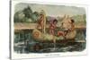 Native American Children in a Canoe-Lantern Press-Stretched Canvas