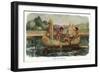 Native American Children in a Canoe-Lantern Press-Framed Art Print