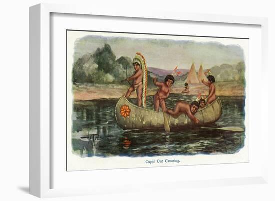 Native American Children in a Canoe-Lantern Press-Framed Art Print