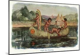 Native American Children in a Canoe-Lantern Press-Mounted Art Print